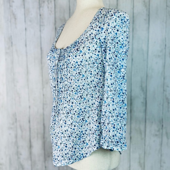 Mossimo | Blue Floral Cotton Blouse M – Cottagecore Boho Spring Top 🌿💙 - Picture 6 of 13
